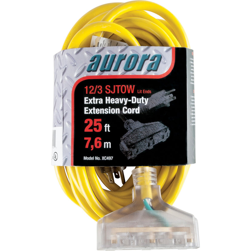 Prolongeur en vinyle avec témoin lumineux, pour extérieur, SJTOW, 12/3 AWG, 15 A, 3 prise(s), 25'