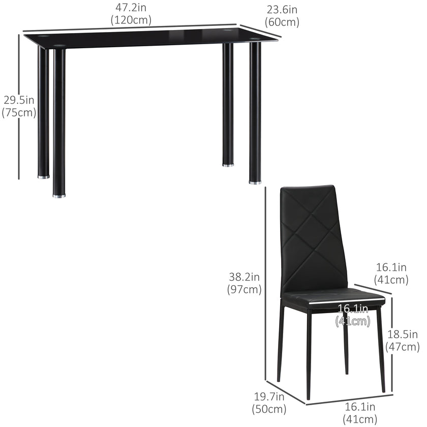 Adam Modern Space-Saving Dining Set for 4-Black