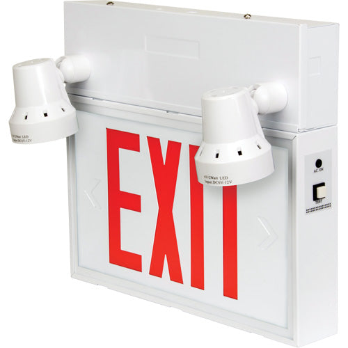 Exit Sign with Security Lights, LED, Battery Operated/Hardwired, 12-1/10
