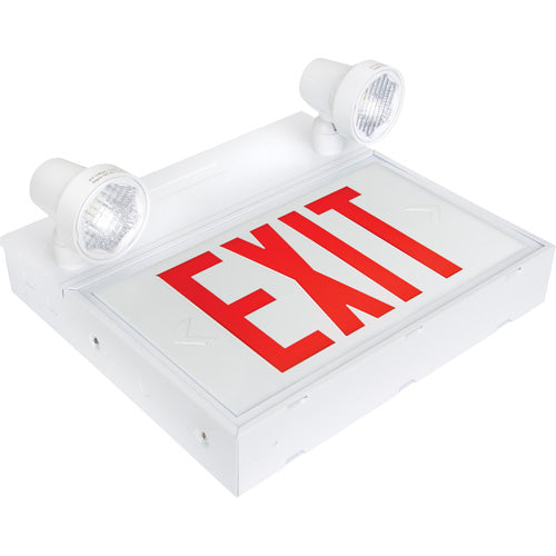 Exit Sign with Security Lights, LED, Battery Operated/Hardwired, 12-1/10