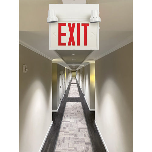 Exit Sign with Security Lights, LED, Battery Operated/Hardwired, 12-1/10