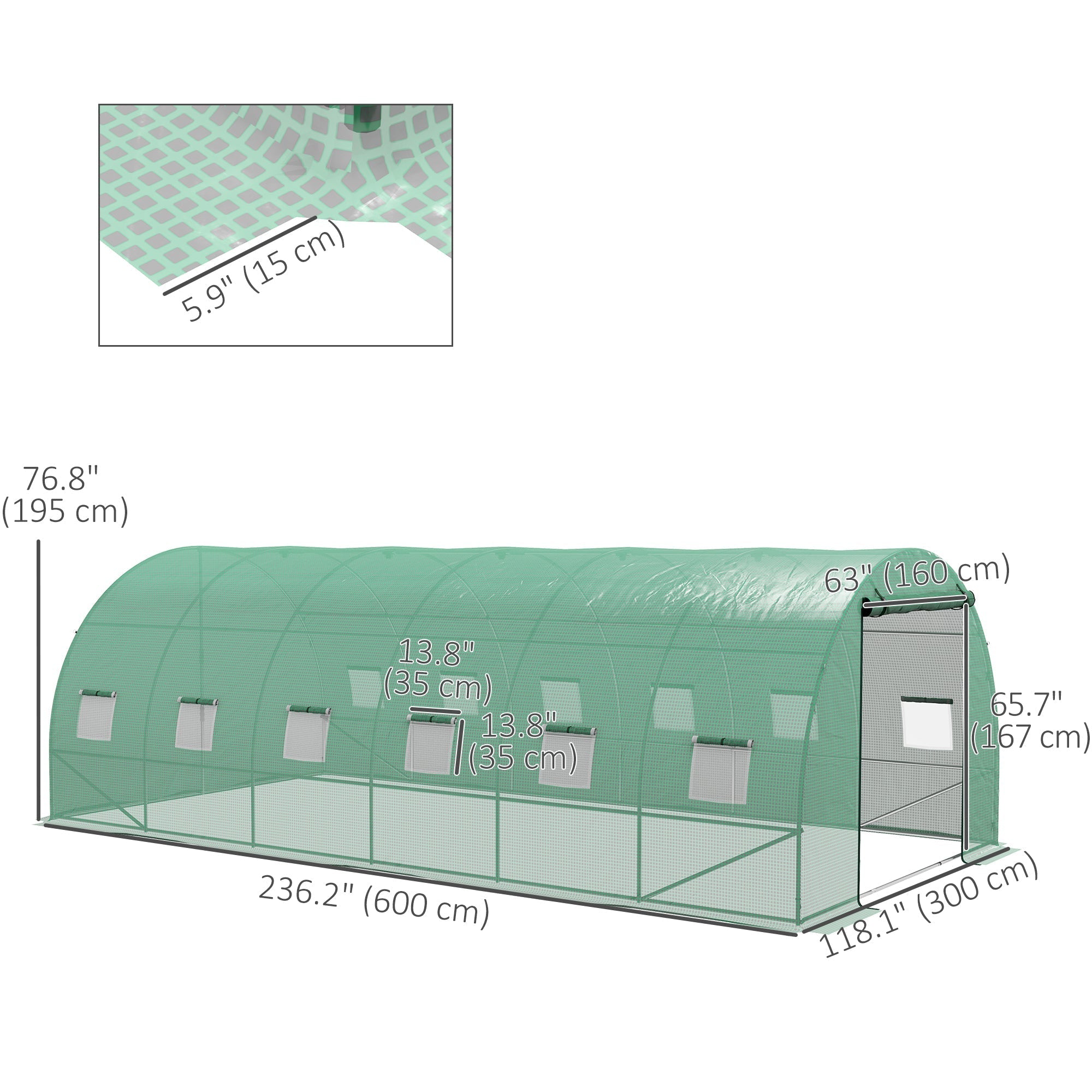 Outsunny 20'x10' Walk-In Greenhouse Sprinkler System Tunnel Wide Roll-Up Door 12 Mesh Windows Green