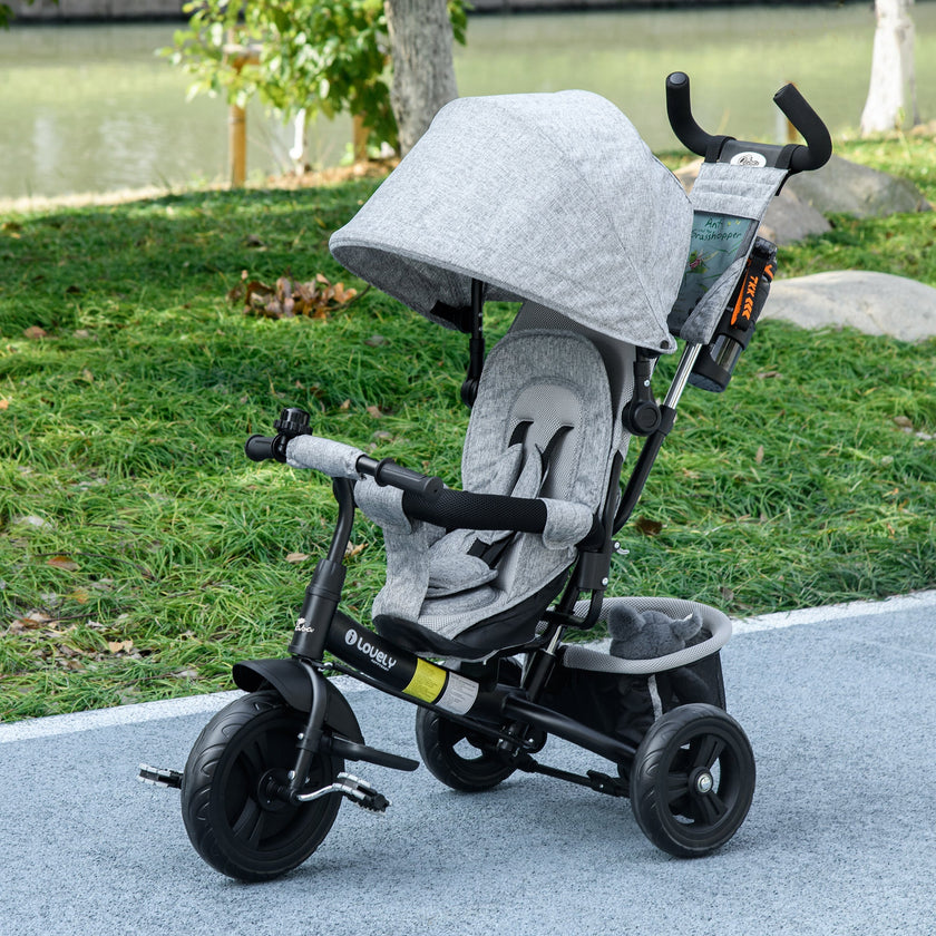 Qaba Convertible 4-in-1 Toddler Tricycle with Parent Handle for Kids 1-5 Years Outdoor Play Grey