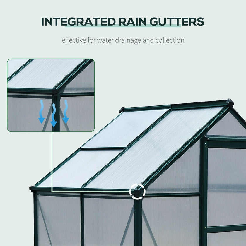 Outsunny Clear Polycarbonate Greenhouse 6.2' x 4.3' x 6.6' Large Walk-In Garden Plant Grow House Galvanized Aluminium Frame