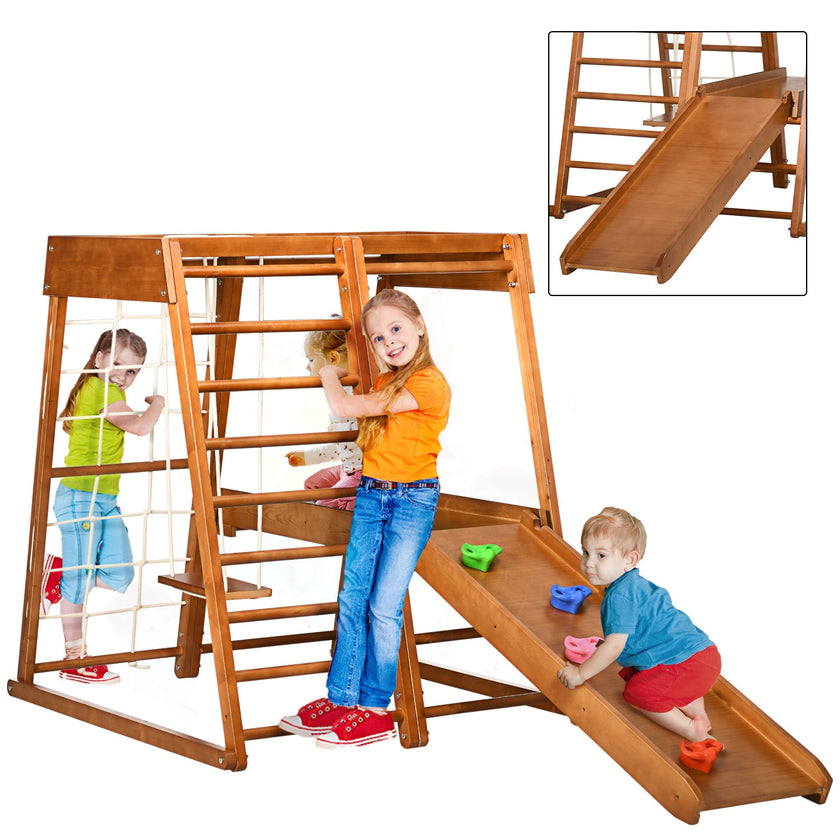 Qaba 6-in-1 Children's Jungle Gym Indoor Playground with Slide Climbing Wall Swing Monkey Bars for Kids Play Area