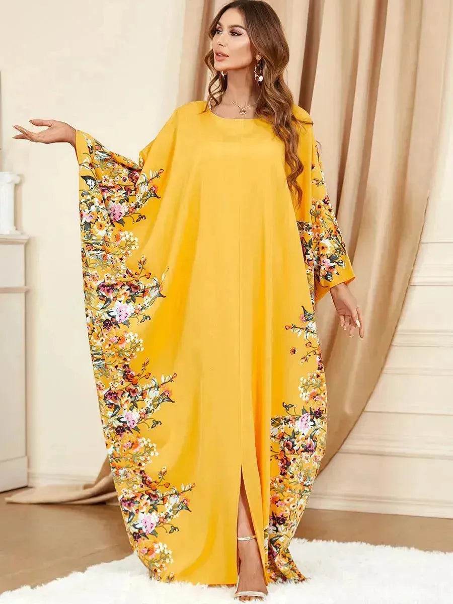 Yellow Bat Sleeve Plus Size Buba Abaya Middle East Women Dress