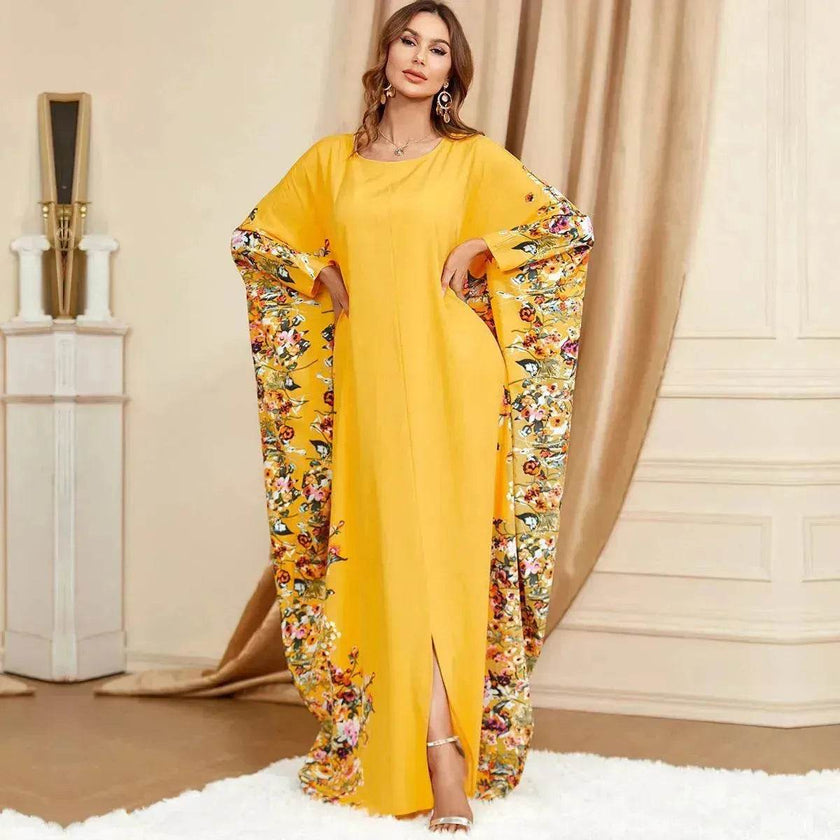 Yellow Bat Sleeve Plus Size Buba Abaya Middle East Women Dress