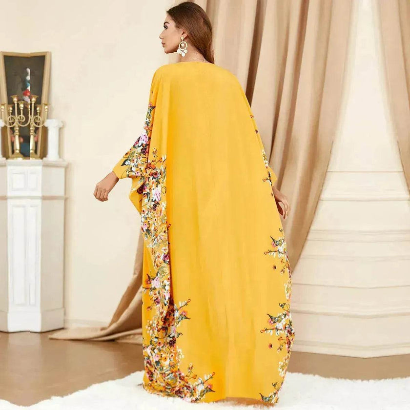 Yellow Bat Sleeve Plus Size Buba Abaya Middle East Women Dress
