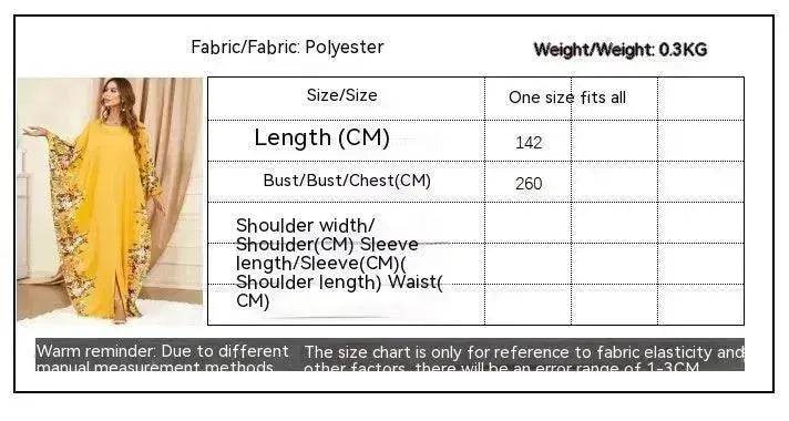 Yellow Bat Sleeve Plus Size Buba Abaya Middle East Women Dress