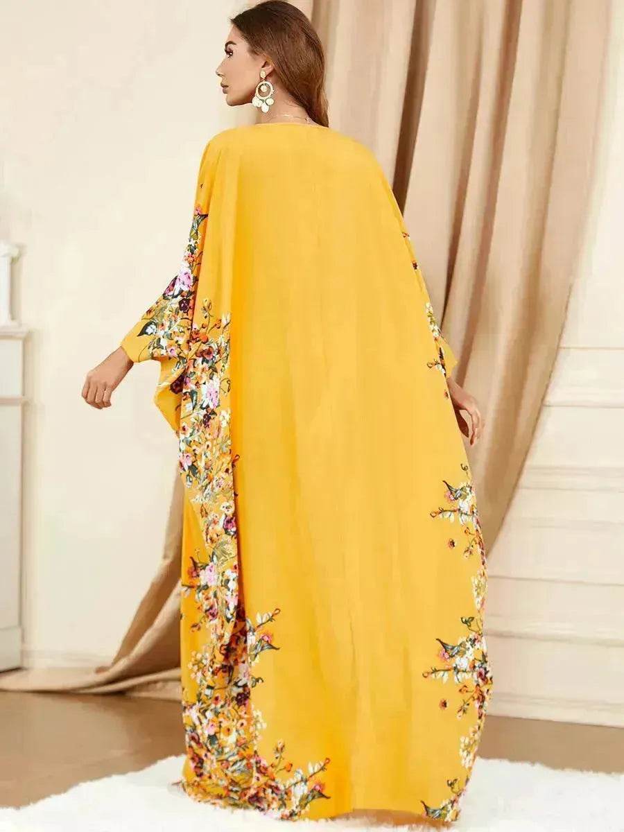 Yellow Bat Sleeve Plus Size Buba Abaya Middle East Women Dress