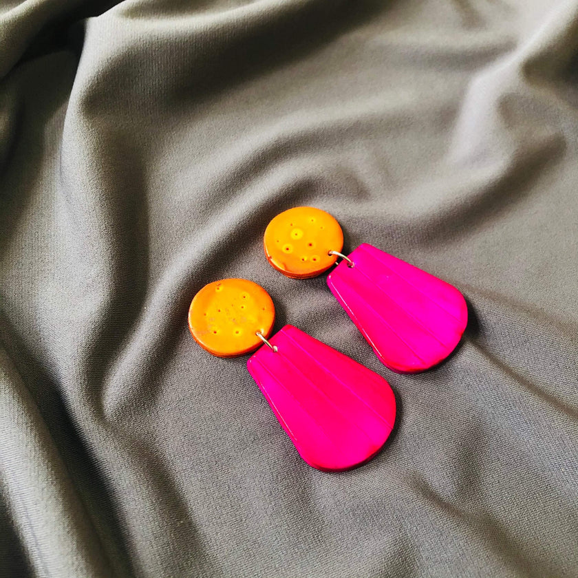 Colorful Summer Statement Earrings Handmade, Post or Clip Ons- 