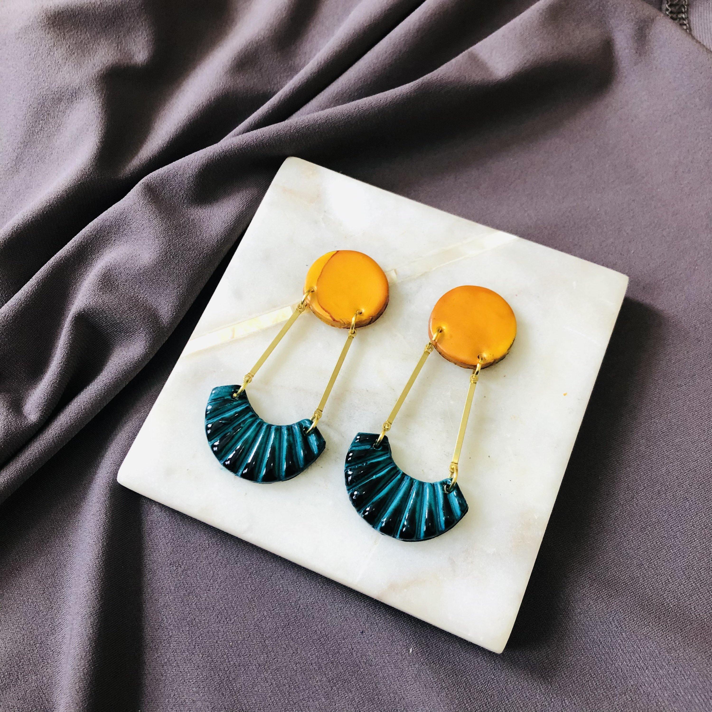 Long Art Deco Statement Earrings, Post or Clip On – 