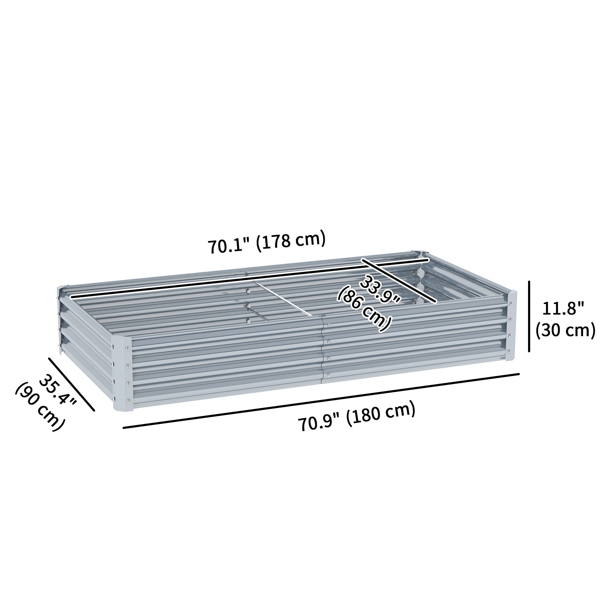 Outsunny 6 x 3 x 1ft Galvanized Raised Garden Bed, Reinforced Outdoor Planter Box with Open Bottom, Silver