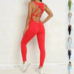 Women's Backless Workout Romper Jumpsuit – Sleeveless Gym Yoga One-Piece V-Back Stretch Sportswear