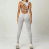 Women's Backless Workout Romper Jumpsuit – Sleeveless Gym Yoga One-Piece V-Back Stretch Sportswear