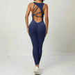 Women's Backless Workout Romper Jumpsuit – Sleeveless Gym Yoga One-Piece V-Back Stretch Sportswear