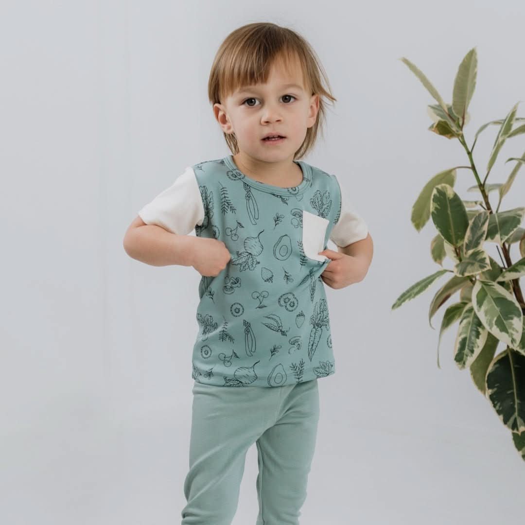 Baby/Kids' Bamboo Pocket T-Shirt | Blue Smilies
