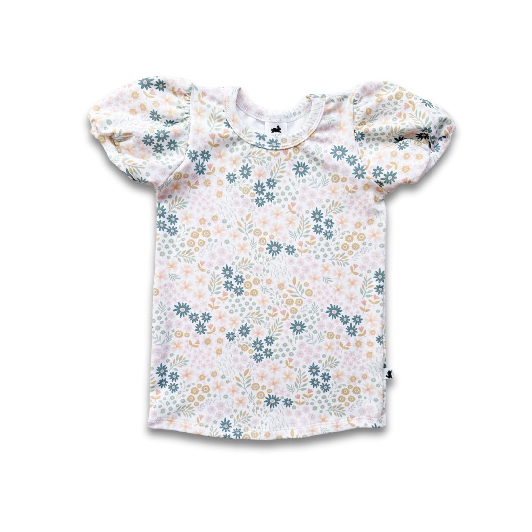 Youth Bamboo Puffed Sleeve T-shirt | Pastel Blooms