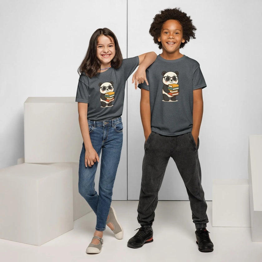 Paper peace Youth t-shirt - Panda with a stack of textbooks