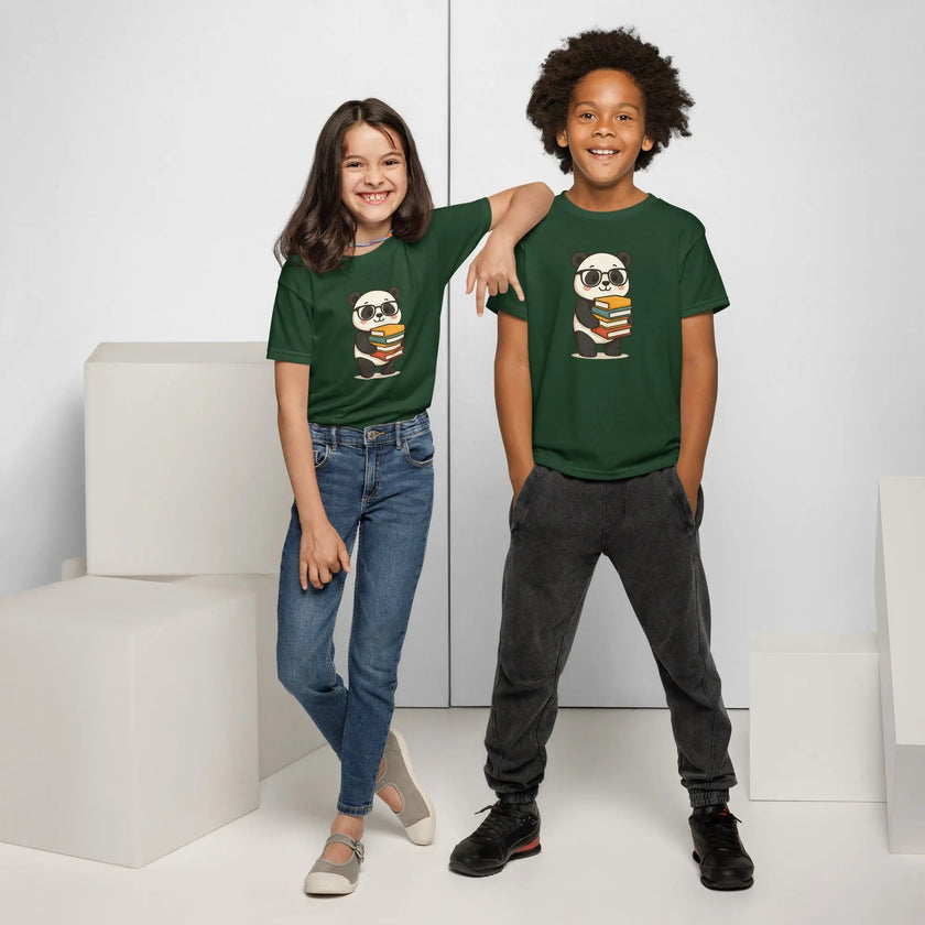 Paper peace Youth t-shirt - Panda with a stack of textbooks