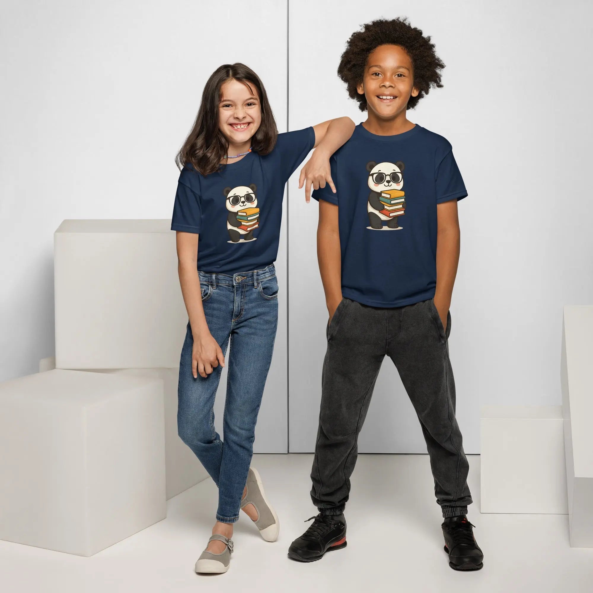 Paper peace Youth t-shirt - Panda with a stack of textbooks