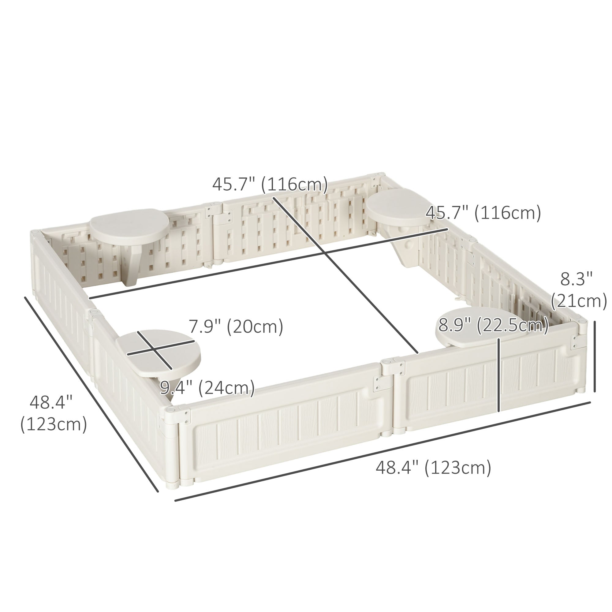 Outsunny Sandbox with Canopy for Kids Outdoor Play Area with Bottom Liner Protective Shade Cream White