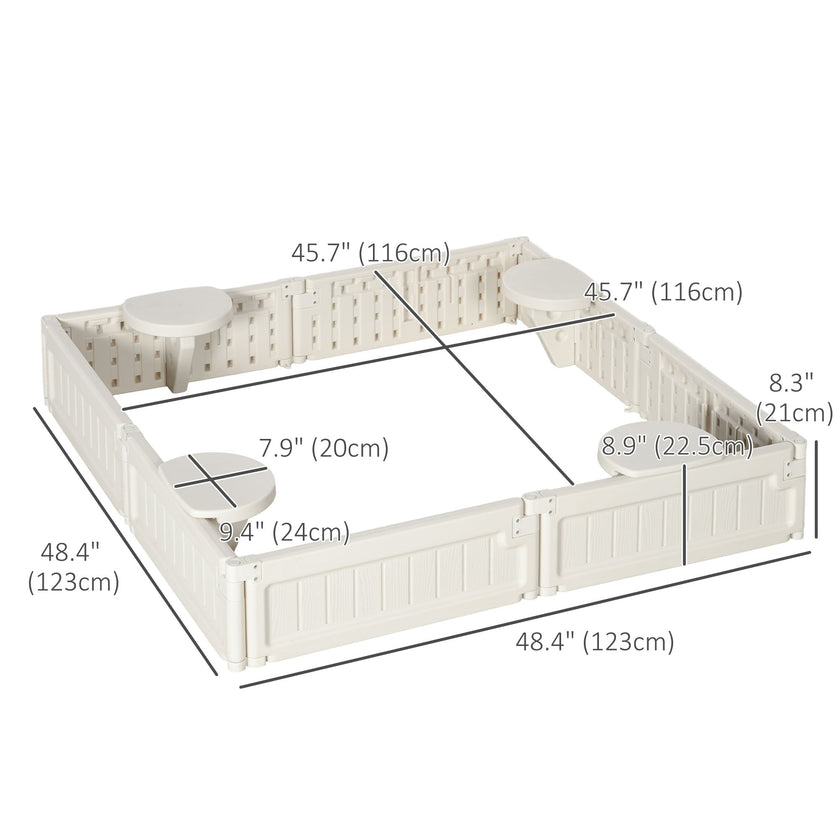 Outsunny Sandbox with Canopy for Kids Outdoor Play Area with Bottom Liner Protective Shade Cream White