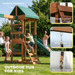 Qaba Wooden Swing Set with Slide, 2 Swings & Rock Wall (Kids Outdoor Playset)