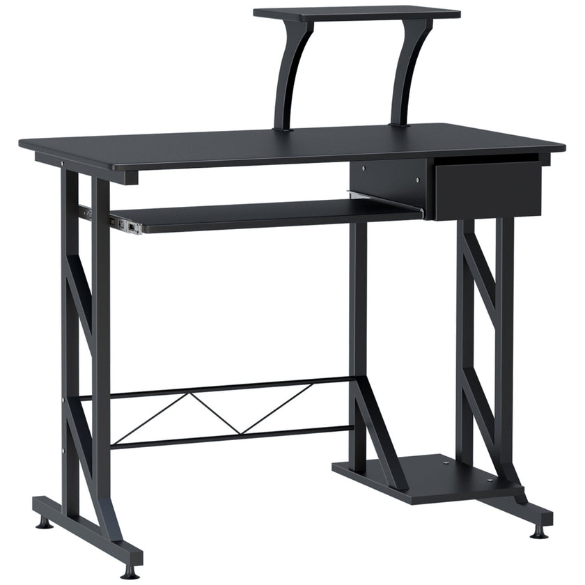 Indy Computer Desk with Keyboard Tray and Drawer-Black