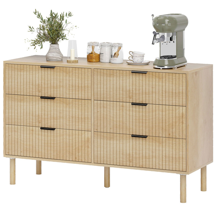 Jesse 6 Drawer Dresser with Fluted Panels-Oak