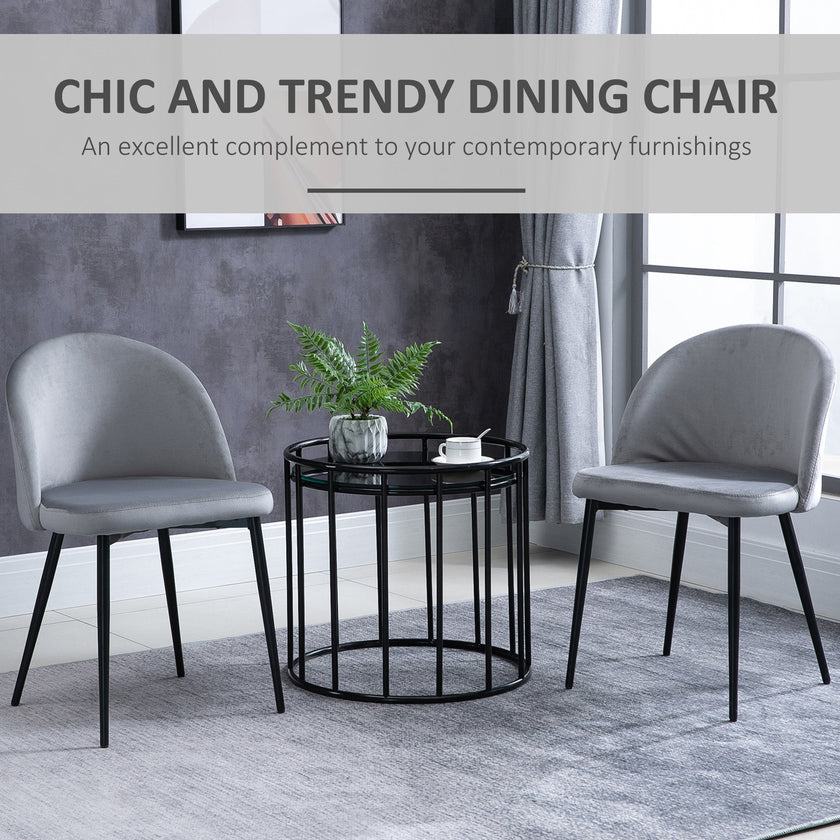 Dylan Set of 2 Mid-Back Velvet-Touch Dining Chairs-Grey