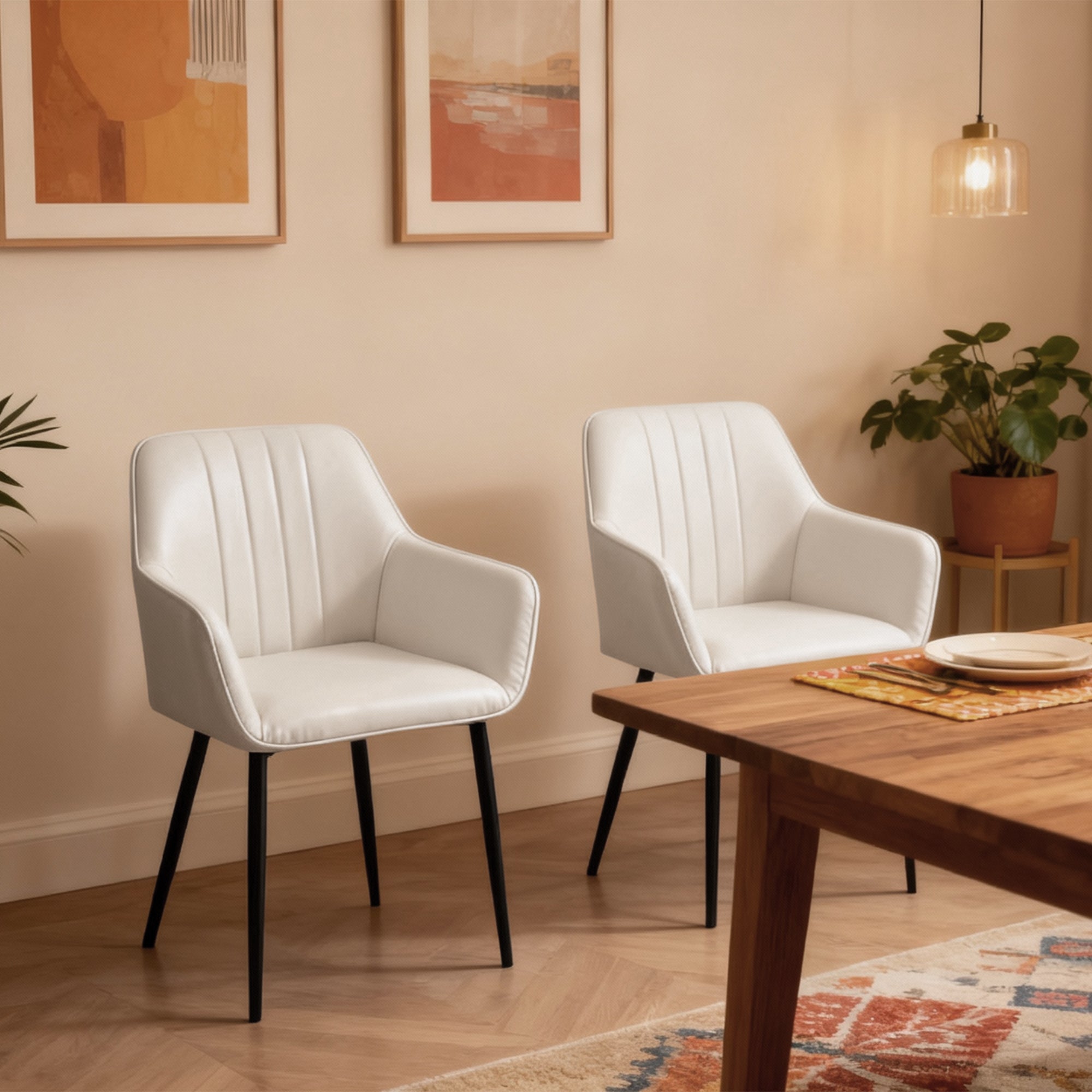 Robbie Modern Dining Chairs Set of 2 with Armrest-Beige