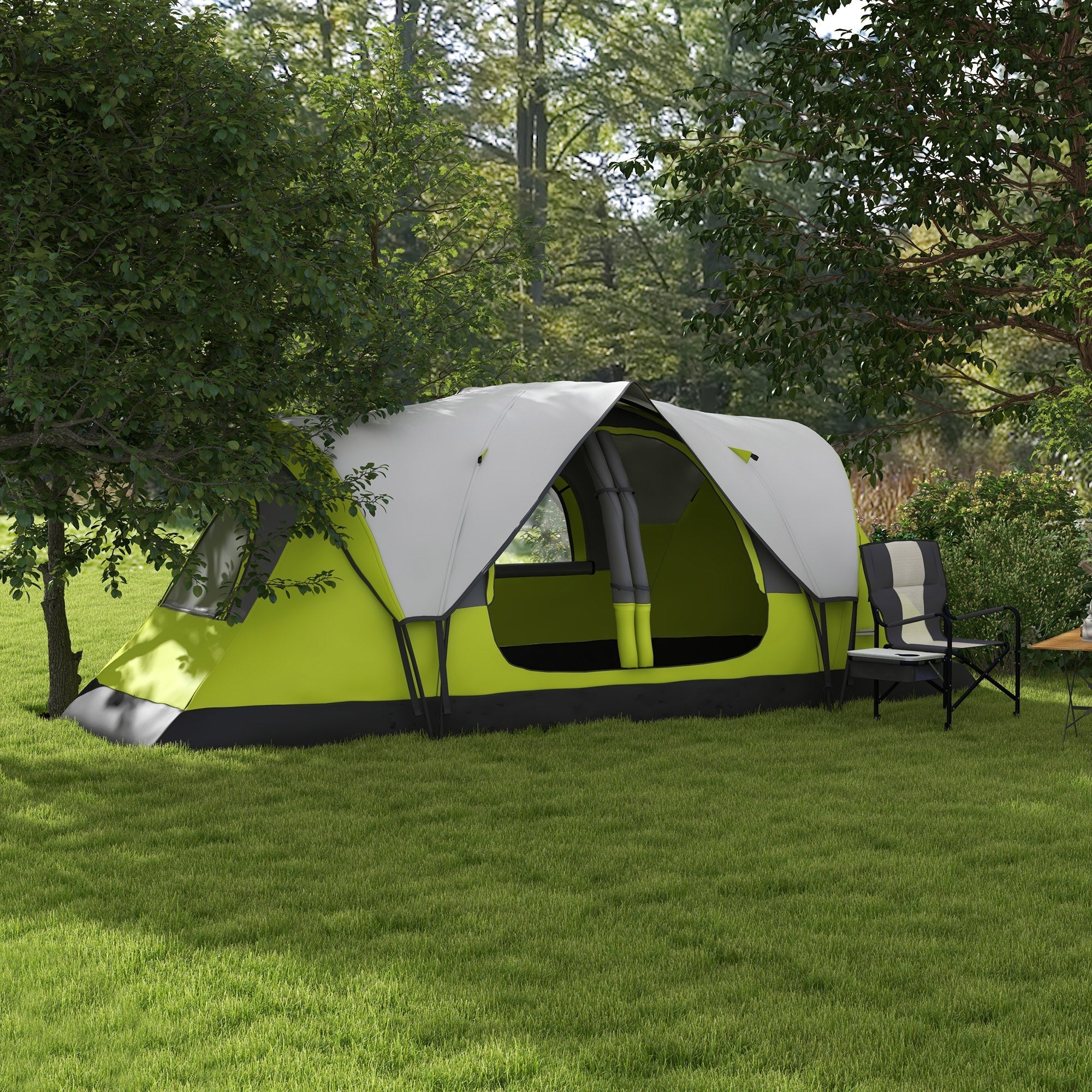 Outsunny Camping Tent for 6-8 Man with 2000mm Waterproof Rainfly and Carry Bag for Fishing Hiking Festival, Green