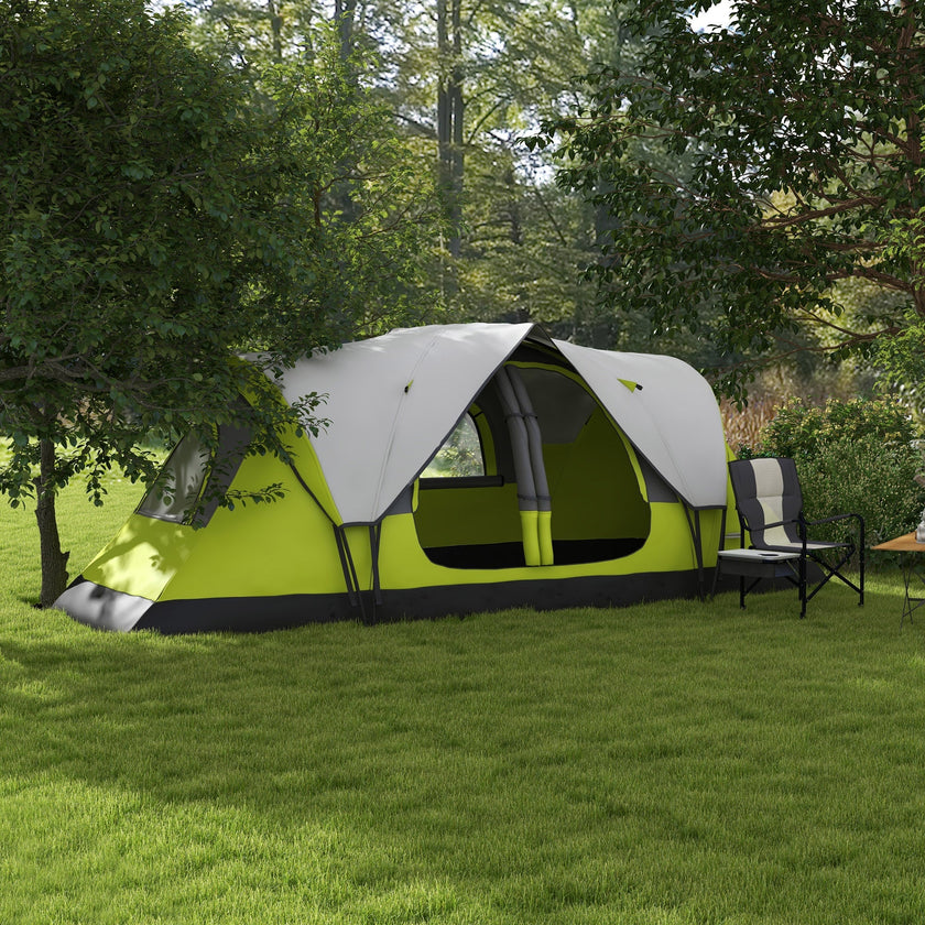 Outsunny Camping Tent for 6-8 Man with 2000mm Waterproof Rainfly and Carry Bag for Fishing Hiking Festival, Green