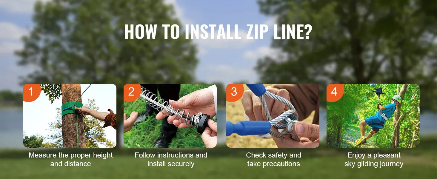 EVOR Zipline Kit for Kids and Adult, 100 ft Zip Line Kits Up to 500 lb, Backyard Outdoor Quick Setup Zipline, Playground Entertainment with Stainless Steel Zipline, Spring Brake, Safety Harness, Seat