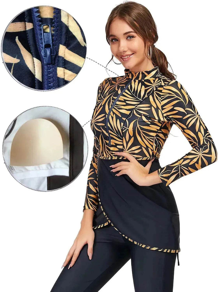 Zipper Arab  Swimsuit Burkini Women