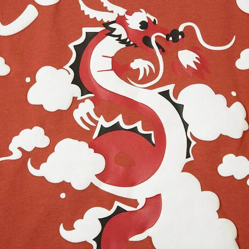 Zodiac Pattern Dragon Print Short Sleeve