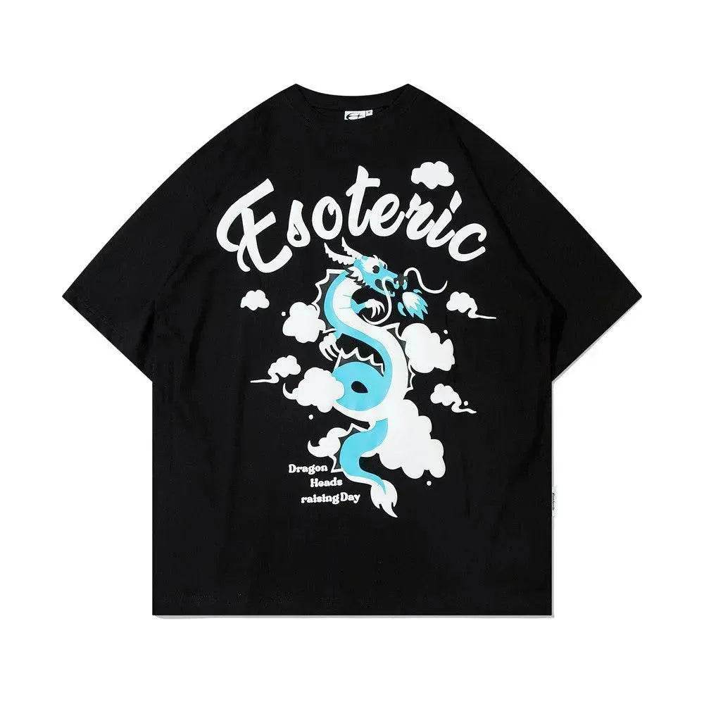 Zodiac Pattern Dragon Print Short Sleeve
