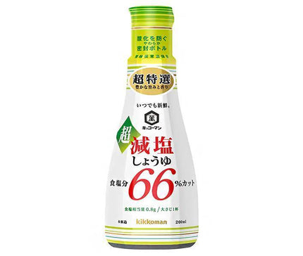 Kikkoman Always Fresh Super Low Salt Soy Sauce, 66% Salt Reduction, 200ml x 6 Bottles 