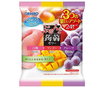 オリヒロ ぷるんと蒟蒻ゼリー 白桃＋マンゴー＋グレープ 480g(20gパウチ×24個)×12袋入