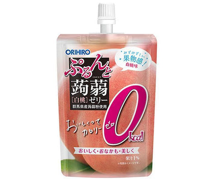 ORIHIRO Purunto Konjac Jelly, Zero Calories, White Peach, 130g Pouch x 48 Pieces 