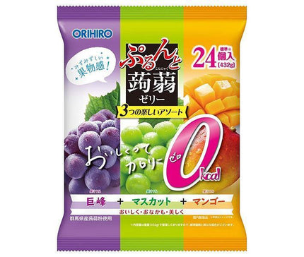 ORIHIRO Purunto Konjac Jelly Zero Calorie Kyoho + Muscat + Mango 432g (18g pouch x 24 pieces) x 12 bags 