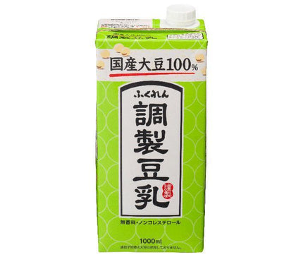 Fukuren 100% Japanese soybean prepared soy milk 1000ml paper carton x 12 (6 x 2) bottles 