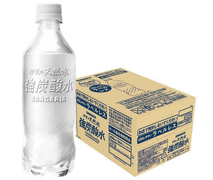 サンガリア 伊賀の天然水 強炭酸水 ラベルレス 450mlペットボトル×24本