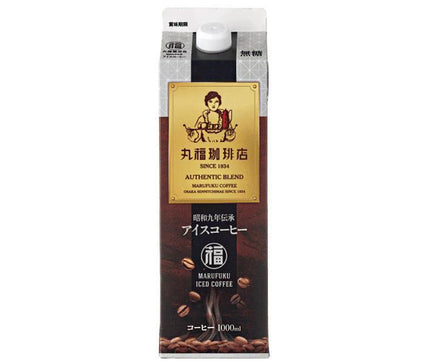 Marufuku Coffee Shop Showa 9 Densho Iced Coffee Unsweetened 1000ml Paper Pack x 6 