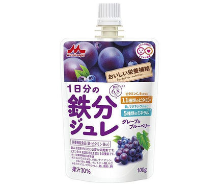 Morinaga Milk Industry One Day's Worth of Iron Jelly, Grape & Blueberry, 100g Pouch x 24 Pieces 